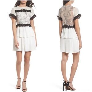 FOXIEDOX x ANTHROPOLOGIE White Lace Trim Short Sleeve Pleated βMelitaβ Dress XS